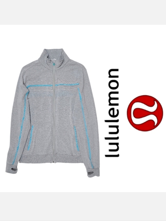 lululemon athletica Other - Lululemon Gray Track Jacket Full Zip Gray/Blue Stripe Accent S-M